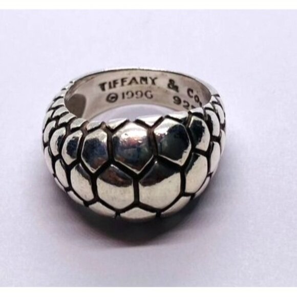 Tiffany & Co. Nature Sterling Silver Crocodile Texture Dome Ring Size 7